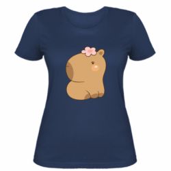 Жіноча футболка Капібара з квіткою - PrintSalon