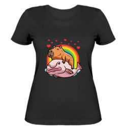 Женская футболка Капибара на рыбе - PrintSalon