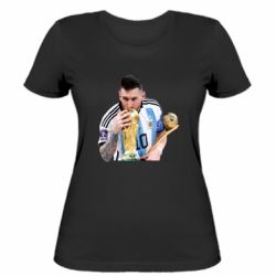 Женская футболка Месси целует кубок - PrintSalon