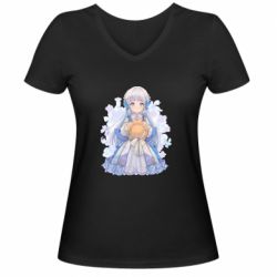 Женская футболка с V-образным вырезом Аяка в стиле Фонтейна - PrintSalon