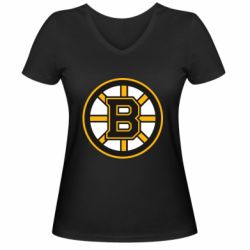 Женская футболка с V-образным вырезом Boston Bruins logo - PrintSalon