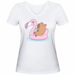 Женская футболка с V-образным вырезом Capybara Chilling - PrintSalon