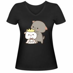 Женская футболка с V-образным вырезом Чиби котики - PrintSalon