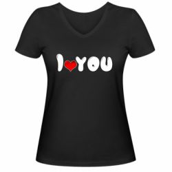 Женская футболка с V-образным вырезом День Валентина I love you - PrintSalon