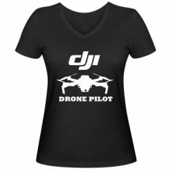Женская футболка с V-образным вырезом Dji Drone Pilote - PrintSalon