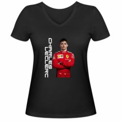Женская футболка с V-образным вырезом F1 Charles Leclerc - PrintSalon