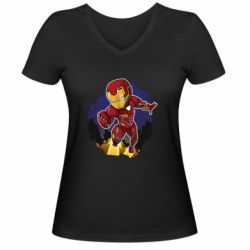 Женская футболка с V-образным вырезом Flying Iron man - PrintSalon