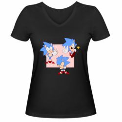 Женская футболка с V-образным вырезом Funny Sonic - PrintSalon