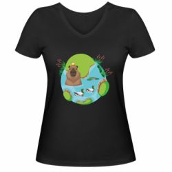 Женская футболка с V-образным вырезом Капибара в воде - PrintSalon