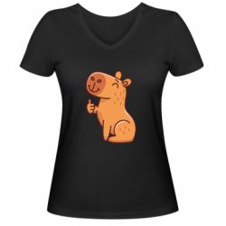 Женская футболка с V-образным вырезом Капибара лайк - PrintSalon