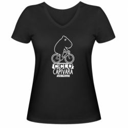 Женская футболка с V-образным вырезом Капибара на велосипеде - PrintSalon