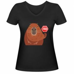 Женская футболка с V-образным вырезом Капибара. Error - PrintSalon