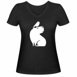Жіноча футболка з V-подібним вирізом Копібара та Пташка - PrintSalon