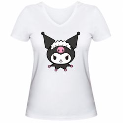 Женская футболка с V-образным вырезом Kuromi maid