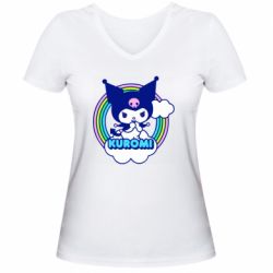 Женская футболка с V-образным вырезом Kuromi Rainbow