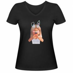 Женская футболка с V-образным вырезом Roblox girl - PrintSalon