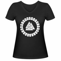 Женская футболка с V-образным вырезом Scandinavian Runes And Walknut - PrintSalon