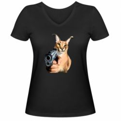 Женская футболка с V-образным вырезом Шлепа с пистолетом - PrintSalon