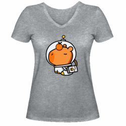 Женская футболка с V-образным вырезом Space Capybara - PrintSalon