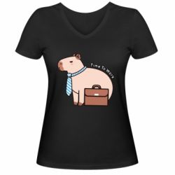 Жіноча футболка з V-подібним вирізом Time To Work - PrintSalon
