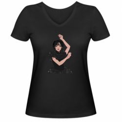 Женская футболка с V-образным вырезом Уэнсдей арт - PrintSalon