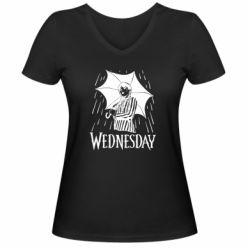 Жіноча футболка з V-подібним вирізом Венздей Вдамс и зонт - PrintSalon