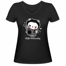 Женская футболка с V-образным вырезом Wednesday Hello Kitty - PrintSalon