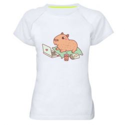 Женская футболка для спорта Capybara With Laptop - PrintSalon