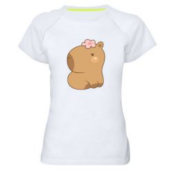 Жіноча футболка для спорту Капібара з квіткою - PrintSalon