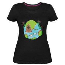 Женская премиум футболка Капибара в воде - PrintSalon