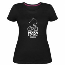 Женская премиум футболка Капибара на велосипеде - PrintSalon