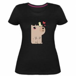 Женская премиум футболка Капибара с цыпленком - PrintSalon