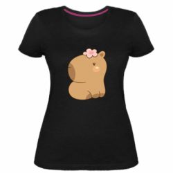 Жіноча преміум футболка Капібара з квіткою - PrintSalon