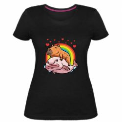 Женская премиум футболка Капибара на рыбе - PrintSalon