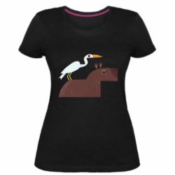 Женская премиум футболка Капибара с цаплей - PrintSalon