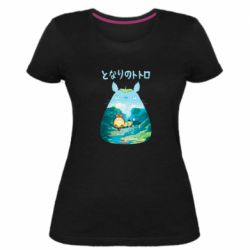 Женская премиум футболка Тоторо на рыбалке - PrintSalon