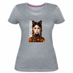 Женская премиум футболка Венздей кошка - PrintSalon