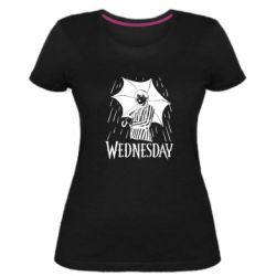 Жіноча преміум футболка Венздей Вдамс и зонт - PrintSalon