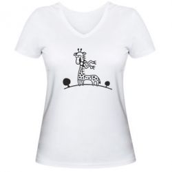 Женская футболка с V-образным вырезом жираф - PrintSalon