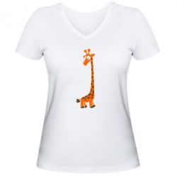 Женская футболка с V-образным вырезом Жираф - PrintSalon
