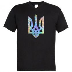 Мужская футболка  с V-образным вырезом Жирный Герб Украины голограмма - PrintSalon