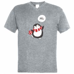 Мужская футболка  с V-образным вырезом Зимний пингвинчик - PrintSalon