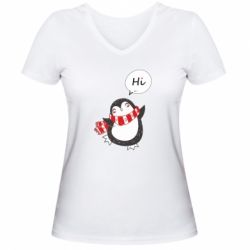 Женская футболка с V-образным вырезом Зимний пингвинчик - PrintSalon