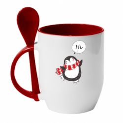 Чашка с ложкой Зимний пингвинчик - PrintSalon