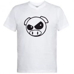 Мужская футболка  с V-образным вырезом Злая свинка - PrintSalon