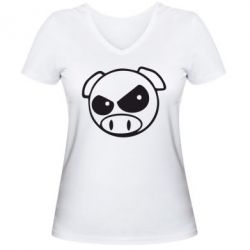 Женская футболка с V-образным вырезом Злая свинка - PrintSalon