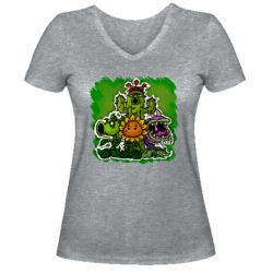 Женская футболка с V-образным вырезом Zombie vs Plants players-PrintSalon Женская футболка с V-образным вырезом Zombie vs Plants players