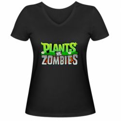 Женская футболка с V-образным вырезом Zombie vs Plants - PrintSalon