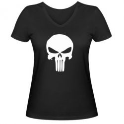 Женская футболка с V-образным вырезом Зубастый череп - PrintSalon